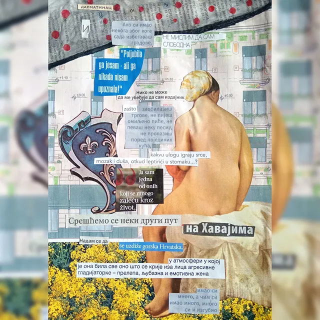 Jedna od umetničkih kreacija Uroša Papeša, spoj fragmentiranih slika i tekstova, predstavljen u BOLD magazinu.