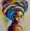 Ulje na platnu Gordane Bajić, portret afričke žene sa maramom na glavi i golim ramenima