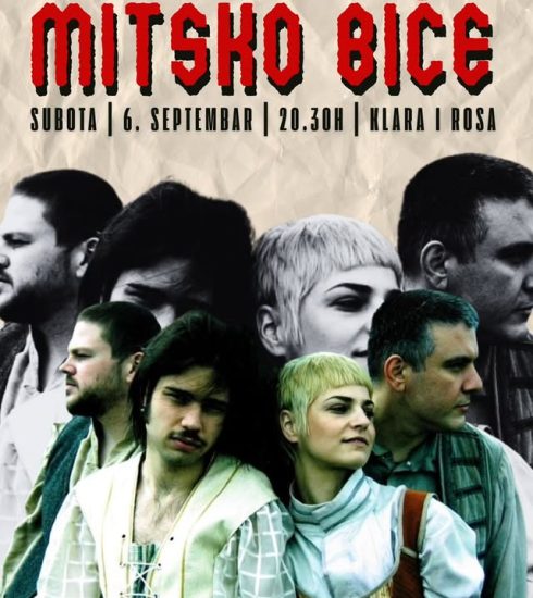 Baner za najavu nastupa benda Mitsko biće u Subotici, u prostorijama udruženja Klara i Rosa