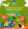 Baner za najavu "DISKO TRAVEL EXPERIENCE" u dvorištu Muzeja afričke umetnosti